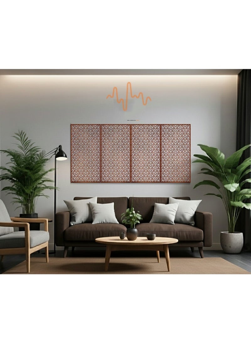 أكويستك موشان لوحات جدارية خشبية من خشب MDF من ACOUSTIC MOTION®، بتصميم GEOTRI مع شريط لاصق مزدوج الوجه، لون بني محمر عصري، مناسبة للمنزل، غرفة المعيشة، غرفة النوم، المكتب والفندق، 25×50×0.5 سم، طقم من 4 قطع - Image 1